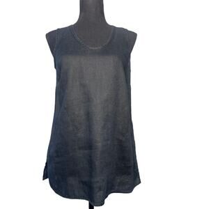J. Jill Linen Tank Tunic Top Women XS Black Sleeveless Relaxed Boho Minimalist
